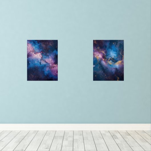Galactic Whispers – Abstract Space Canvas Muurkunst Sets (Houten vloer)