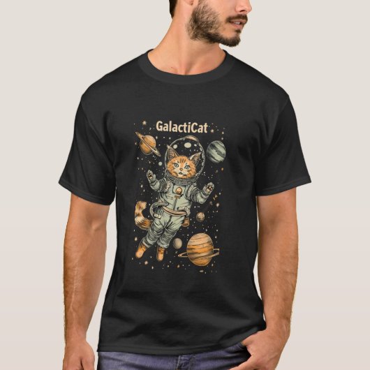 GalactiCat Grafisch - Ruimte Astronaut Kat in Melk T-shirt (Voorkant)