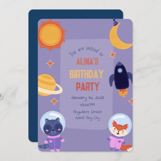 Galactisch kind verjaardagsuitnodiging kaart (Voorkant / Achterkant)
