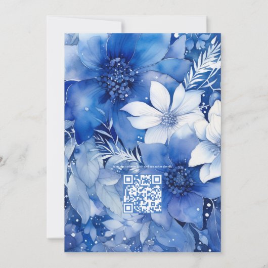 Galactisch kobalt en zilveren bloemenbruiloft kaart (Achterkant)