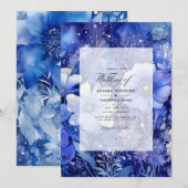 Galactisch kobalt en zilveren bloemenbruiloft kaart (Voorkant / Achterkant)