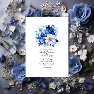 Galactisch kobalt en zilveren bloemenbruiloft kaart