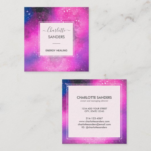 Galactisch universum energieherstelling vierkante visitekaartje (Voorkant / Achterkant)