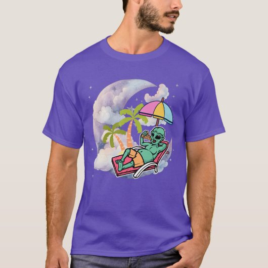 Galactische Alien Relaxen met Pizza T-shirt (Voorkant)