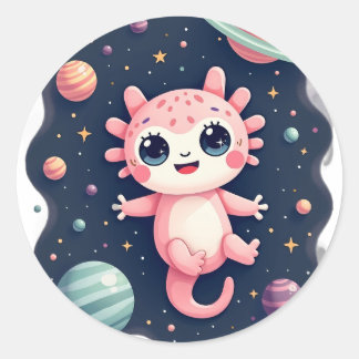 Galactische Axolotl Kosmische Ruimte Kawaii - Liev Ronde Sticker