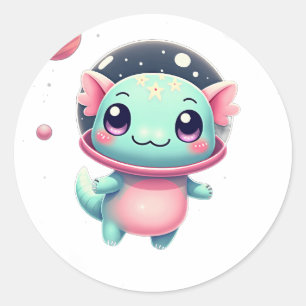 Galactische Axolotl Ruimte Kat Kawaii Kosmische Ne Ronde Sticker