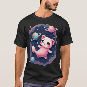 Galactische Axolotl Ruimte Kat Kawaii Sticker Scha T-shirt