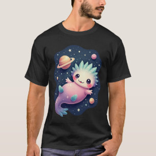 Galactische Axolotl Ruimte Kat Liefhebber Kawaii T-shirt