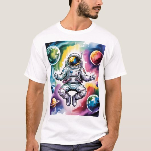 Galactische Balans - Astronaut en het universum bi T-shirt (Voorkant)