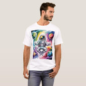 Galactische Balans - Astronaut en het universum bi T-shirt (Voorkant volledig)