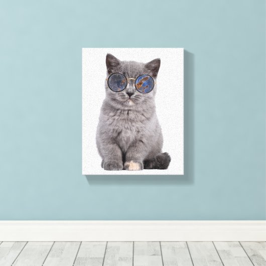 Galactische blik Het Stellar Kat in Zonnebril Canvas Afdruk (Insitu (Houten vloer))