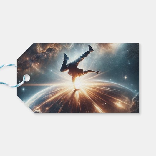 Galactische breakdance explosie in de ruimte cadeaulabel (Achterkant Horizontaal)