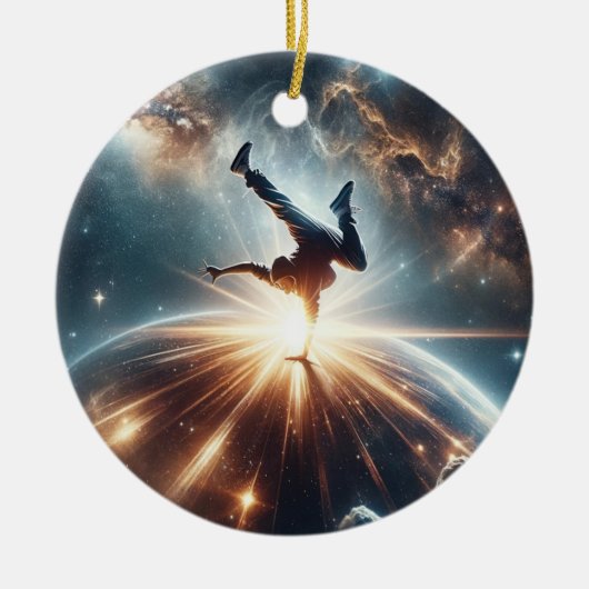 Galactische breakdance explosie in de ruimte keramisch ornament (Voorkant)