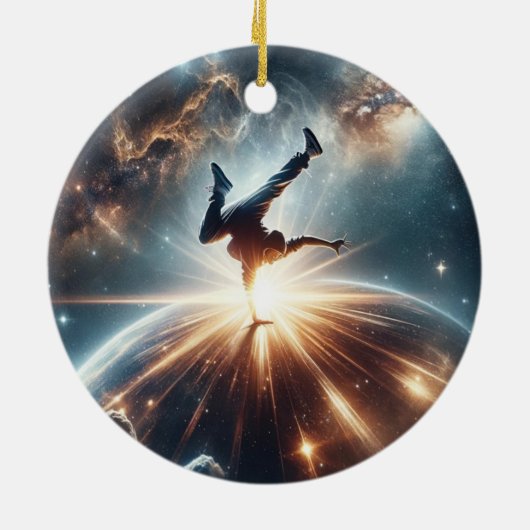 Galactische breakdance explosie in de ruimte keramisch ornament (Achterkant)