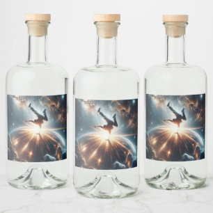 Galactische breakdance explosie in de ruimte likeurfles etiket