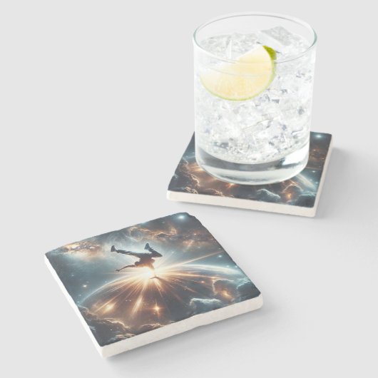 Galactische breakdance explosie in de ruimte stenen onderzetter (Zijkant)