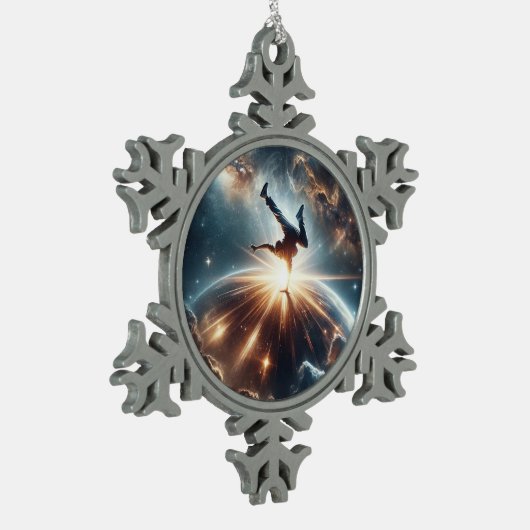 Galactische breakdance explosie in de ruimte tin sneeuwvlok ornament (Links)