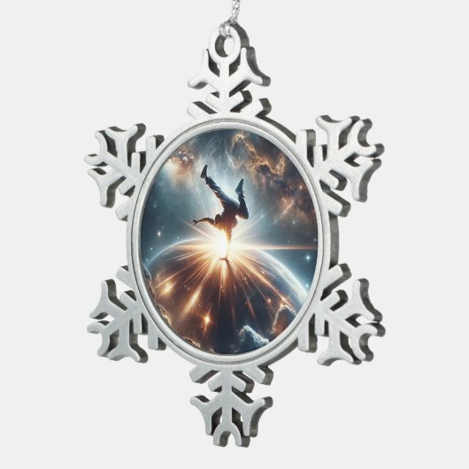 Galactische breakdance explosie in de ruimte tin sneeuwvlok ornament (Rechts)