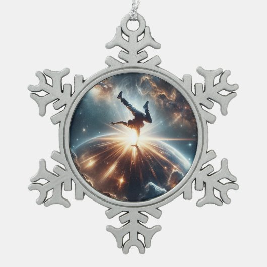 Galactische breakdance explosie in de ruimte tin sneeuwvlok ornament (Voorkant)