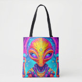 Galactische Cyborg Alien met Neon Gloed Tote Bag (Voorkant)