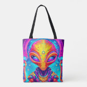 Galactische Cyborg Alien met Neon Gloed Tote Bag (Achterkant)