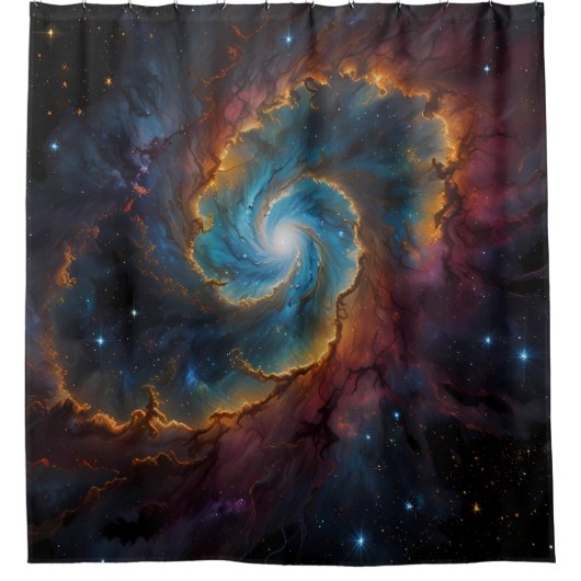 Galactische Draaiing: Een Kosmische Badkamer Douchegordijn (Voorkant)