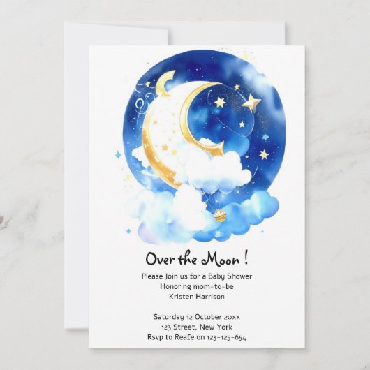 Galactische dromen: Moon & Stars Baby shower Kaart (Voorkant)