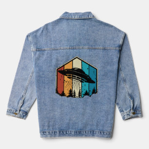 Galactische Droomtoestand: UFO zweeft boven Retro  Denim Jacket