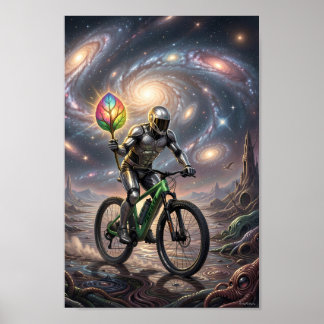 Galactische Fietser met Lichtgevende Blad Poster