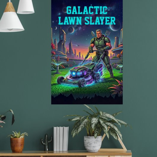 Galactische Gazon Slayer Retro Comic Space Astrona Poster (Woonkamer 1)