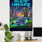 Galactische Gazon Slayer Retro Comic Space Astrona Poster (Thuiskantoor)