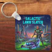 Galactische Gazon Slayer Retro Strips Ruimtevaarde Sleutelhanger (Voorkant)