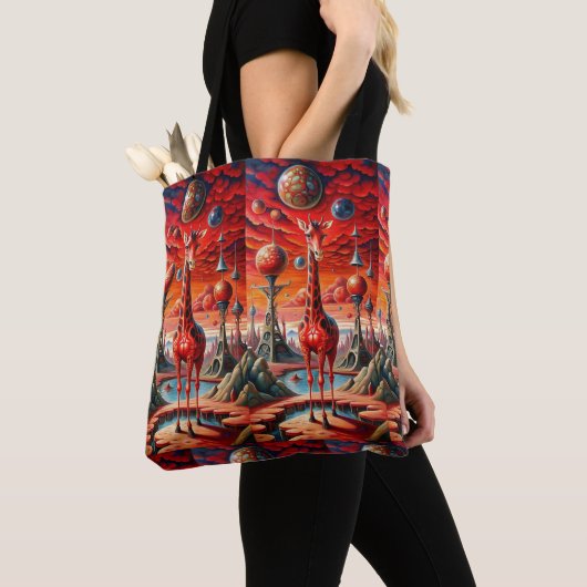 Galactische Giraffe: reis door kosmische dromen Tote Bag (Dichtbij)