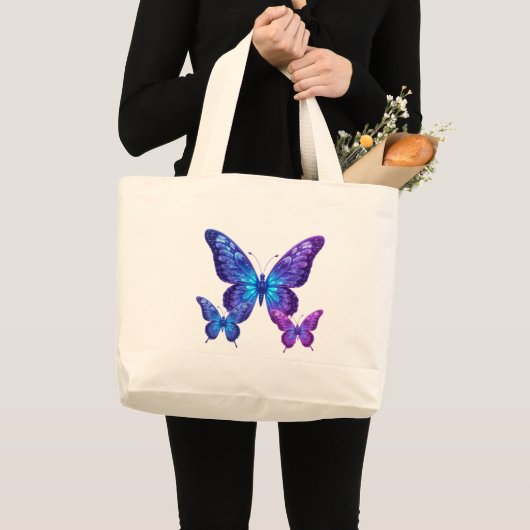 🌌 Galactische gloed vlinders 🌌 Grote Tote Bag (Voorkant (product))