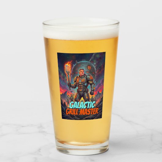 Galactische Grillmeester Retro Sci-Fi Stripverhaal Glas (Voorkant gevuld)