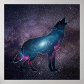 Galactische Huilende Wolf Silhouet Poster (Voorkant)