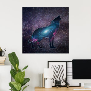 Galactische Huilende Wolf Silhouet Poster