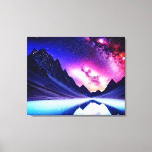 Galactische nacht verre planeet landschap canvas afdruk