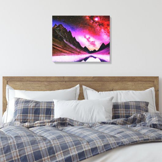 Galactische nacht verre planeet landschap canvas afdruk (Insitu (Slaapkamer))
