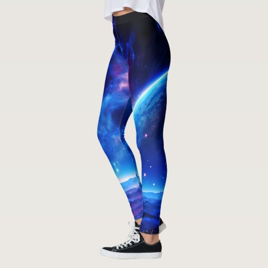 Galactische Oase: Blauwe Nebula Stellar Landschap Leggings (Links)