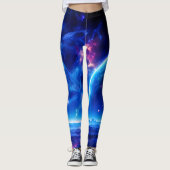 Galactische Oase: Blauwe Nebula Stellar Landschap Leggings (Voorkant)
