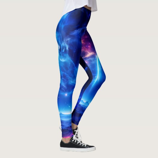 Galactische Oase: Blauwe Nebula Stellar Landschap Leggings (Rechts)