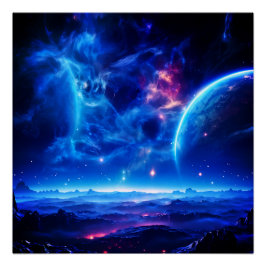 Galactische Oase: Blauwe Nebula Stellar Landschap Perfect Poster