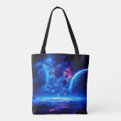 Galactische Oase: Blauwe Nebula Stellar Landschap Tote Bag (Achterkant)