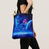 Galactische Oase: Blauwe Nebula Stellar Landschap Tote Bag (Dichtbij)