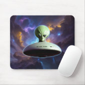 Galactische Ontmoeting: Groene Alien Head UFO Avon Muismat (Met muis)