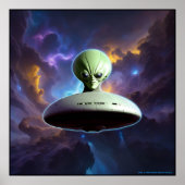 Galactische Ontmoeting: Groene Alien Head UFO Avon Poster (Voorkant)