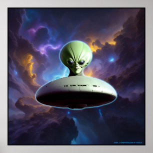 Galactische Ontmoeting: Groene Alien Head UFO Avon Poster