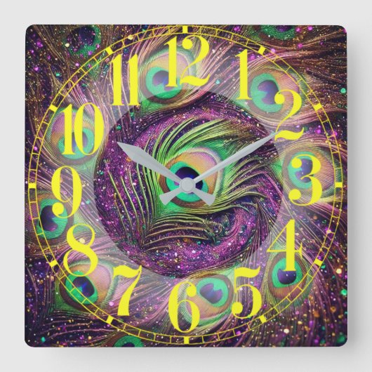 Galactische Peacock Feathers wandklok (Voorkant)