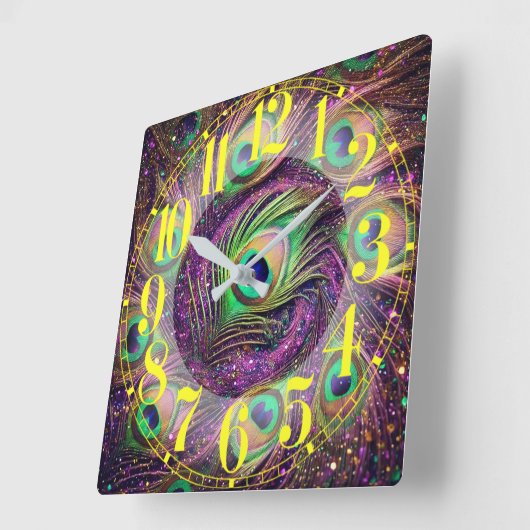 Galactische Peacock Feathers wandklok (Hoek)